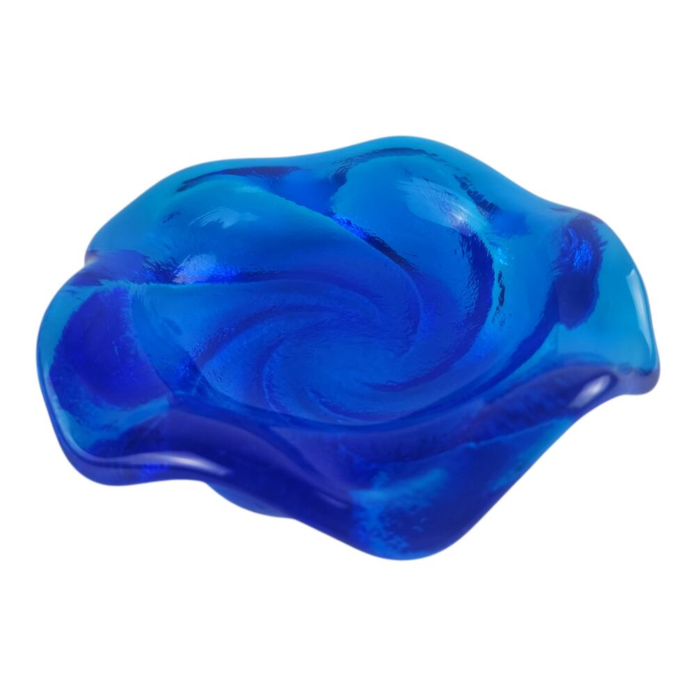 Fenton Cobalt Blue Swirl Candy Dish / Trinket / Ashtray "6"